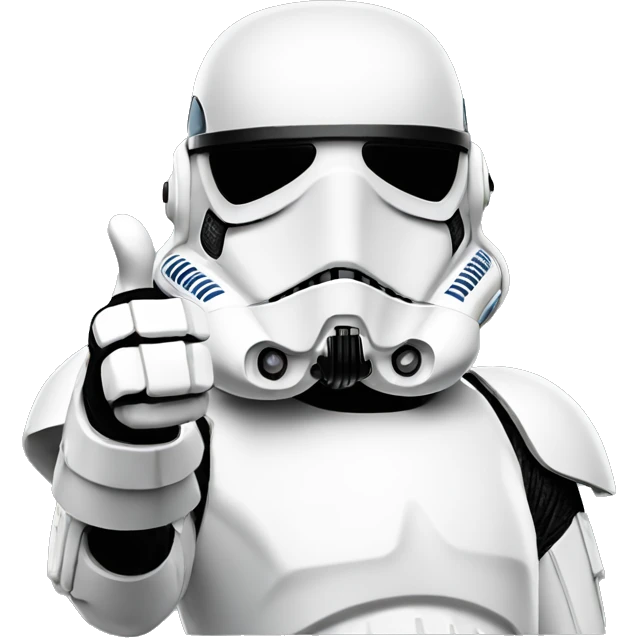 storm trooper in sunglasses giving a thumbs-up, with a relaxed pose and a simple background. emoji