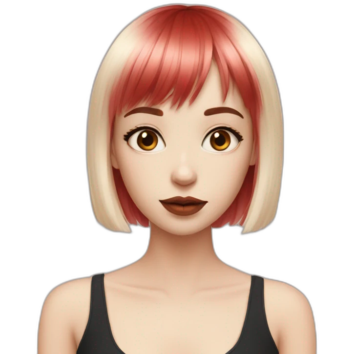 Pale girl with black wi try red highlights bangs emoji