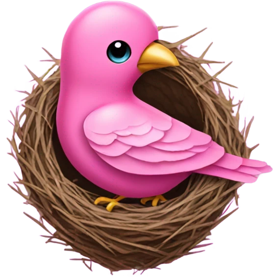 Pink sparkly bird sitting in birds nest  emoji
