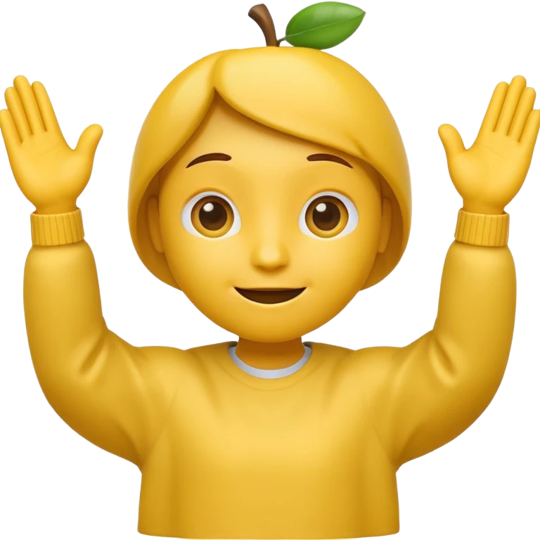 A 3D Apple-style yellow emoji character, classic round shape, with both hands raised and palms open in a shrug gesture, expressing “no” or “nothing,” slightly tilted head, small frown, simple cartoonish eyes, minimal shadows, clean background emoji