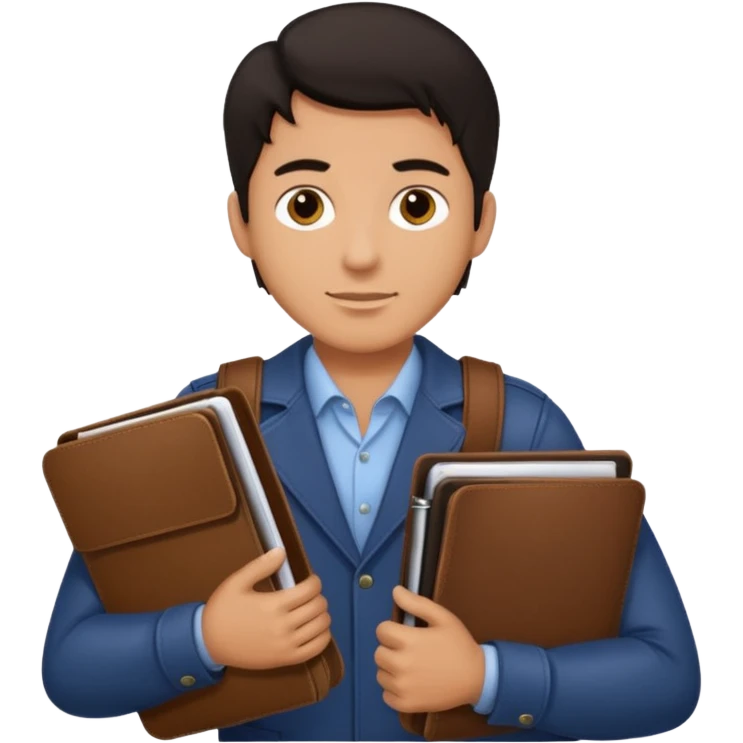 Man with dark hair carrying a portfolio heading to work. emoji