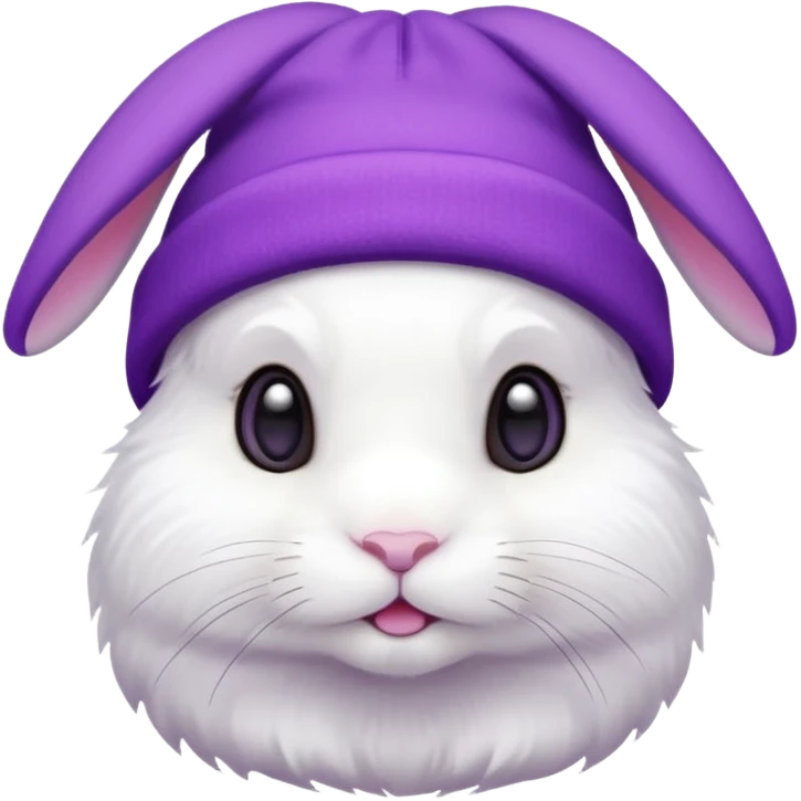 white Bunny wear a purrple benie hat emoji