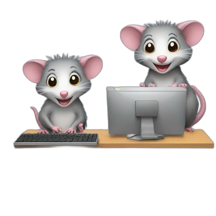 Two opossums working and smiling with computers emoji
