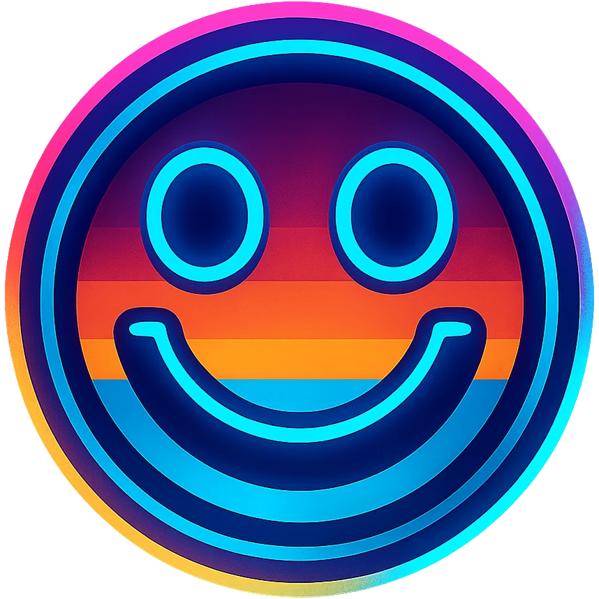 smiley face emoji in vibrant toon style with Tron 80's color palette and glowing effects emoji