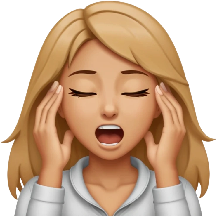 Girl with her hands around her neck with her eyes closed and she sreaming emoji