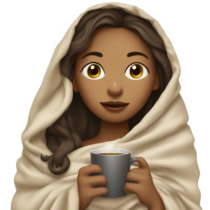 girl inside a blanket sipping coffee eyes closed emoji