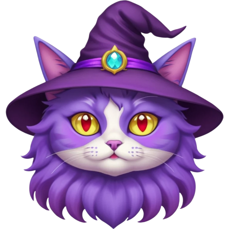 purple witch cat with rainbow eyes emoji