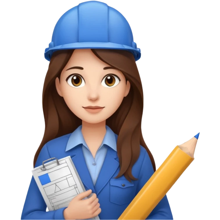 Woman, profession: architect, holding blueprints. She has beautiful brown eyes, fair skin, and very long brown hair. emoji
