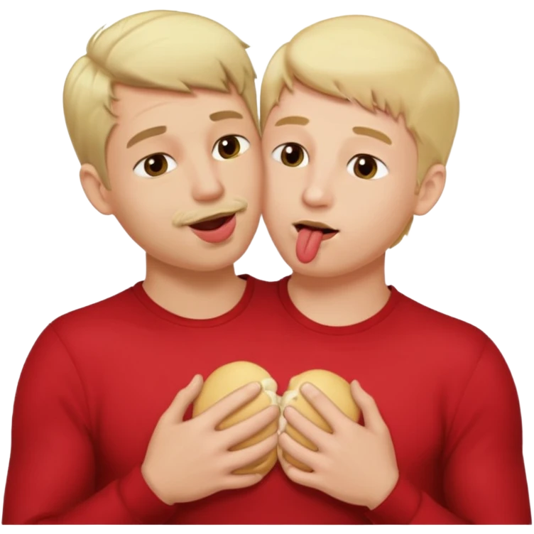 make an emoji of a man (no beard, blond) licking the chest of another blond man emoji
