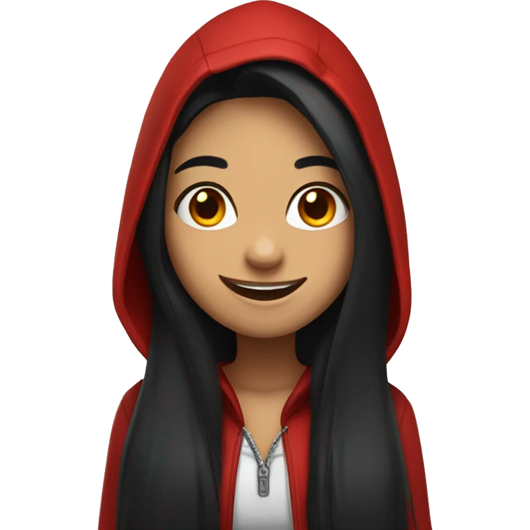 Girl with long black hair and red hood smile happy emoji