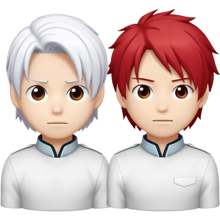 Emoji face with Shoto Todoroki's split hair - left side red hair, right side white hair, like the character from My Hero Academia emoji