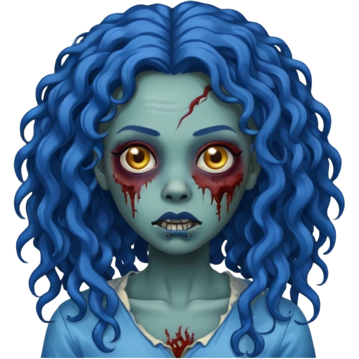 🧟‍♀️ faca uma mulher negra zumbi de cabelo cacheado azuis e longos emoji