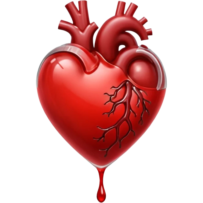 heart shape filled with realistic red blood liquid, some transparency, glossy highlights emoji