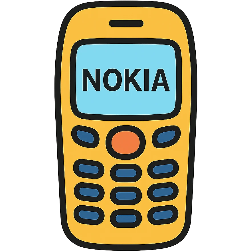 Classic Nokia mobile phone with 'Nokia' text on screen emoji