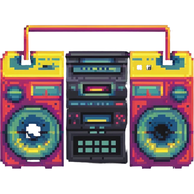 boombox with 1980s vibe, bright colors emoji