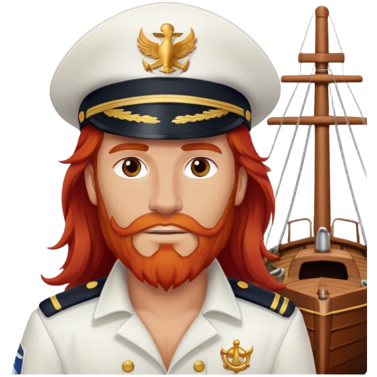a male boat captain with long red hair no beard emoji