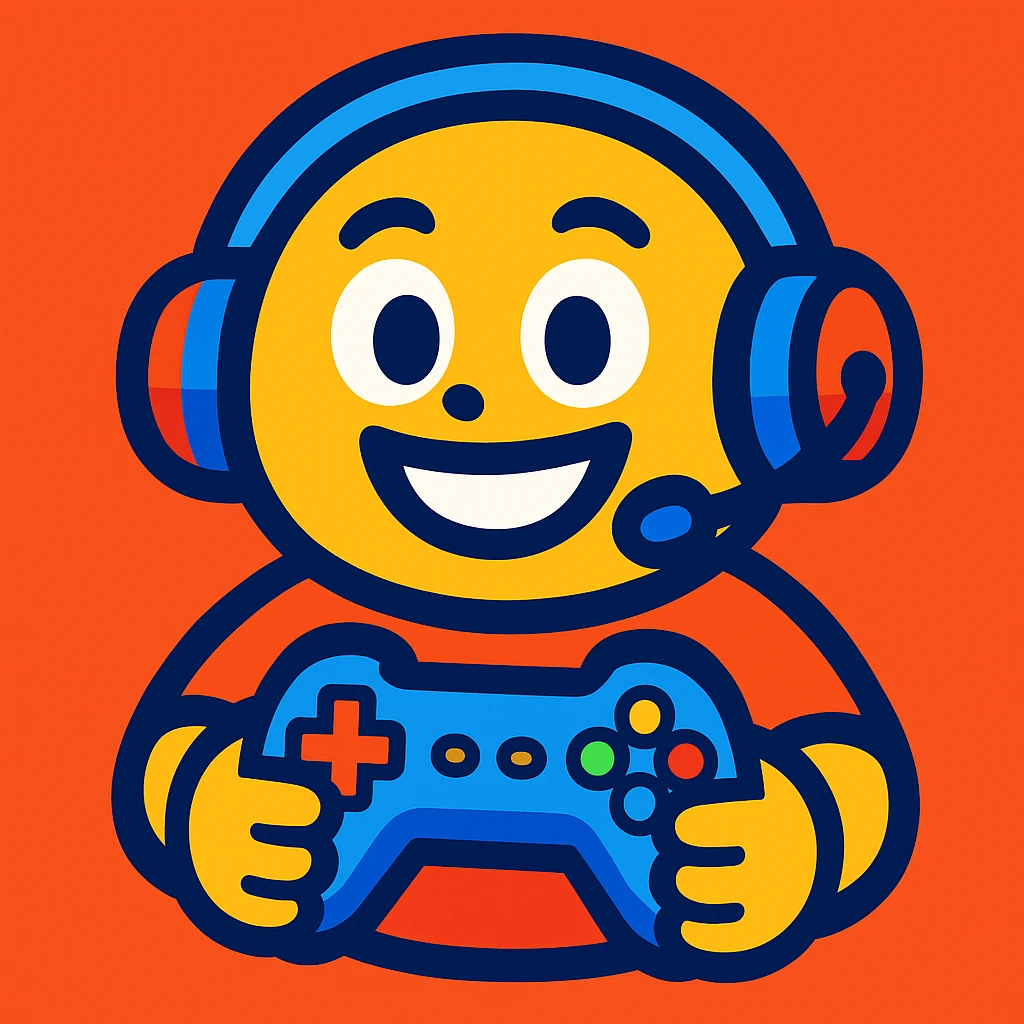 gaming mascot with a game controller and gaming headset emoji