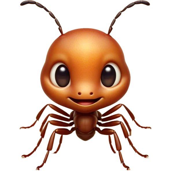 Cinematic Cute Ant Portrait Emoji, Head tilted playfully and inquisitively, featuring a minuscule, charming body with a delicately textured exoskeleton and round, sparkling eyes brimming with curious mischief, Simplified yet irresistibly adorable features, highly detailed, glowing with a warm, inviting earthy glow, high shine, affectionate and lively, stylized with a touch of whimsical industrious charm, soft glowing outline, capturing the essence of a mischievous ant that seems as if it could scurry out of the screen into your arms! emoji