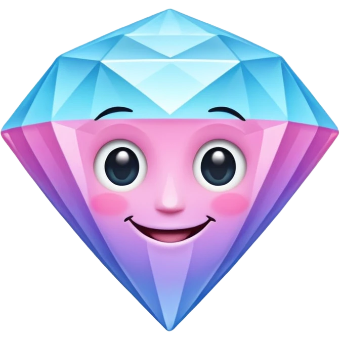 A cheerful diamond logo with a black outline and a smiling face, set against a pastel gradient of pink, blue, and lavender. Smaller diamonds surround it, forming a larger diamond pattern. Playful yet sleek, perfect for branding, digital media, without a face emoji