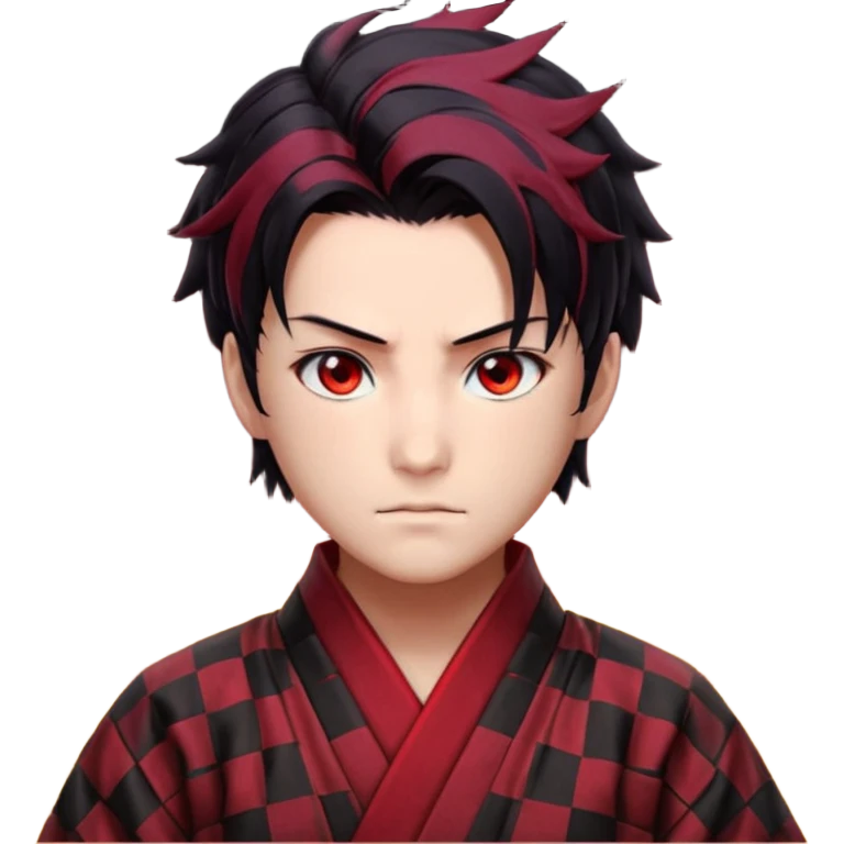 “Tanjiro Kamado, burgundy eyes, black hair with red tips, ember-textured scar, checkered haori, ultra-detailed anime realism, sharp strands, glowing highlights, 8k cinematic look.” emoji