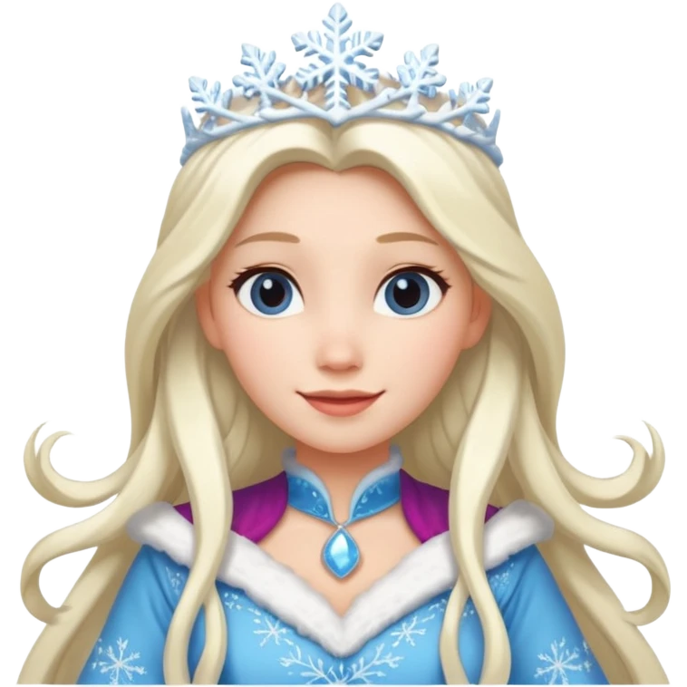 snow princess with long hair wearing snow chirsmas clothes looking at the front emoji