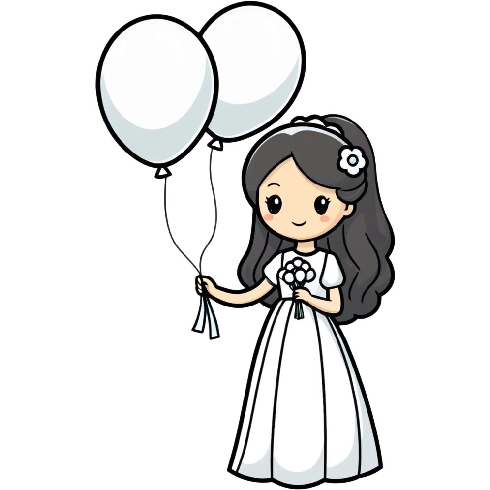 bride with long hair holding white balloons emoji