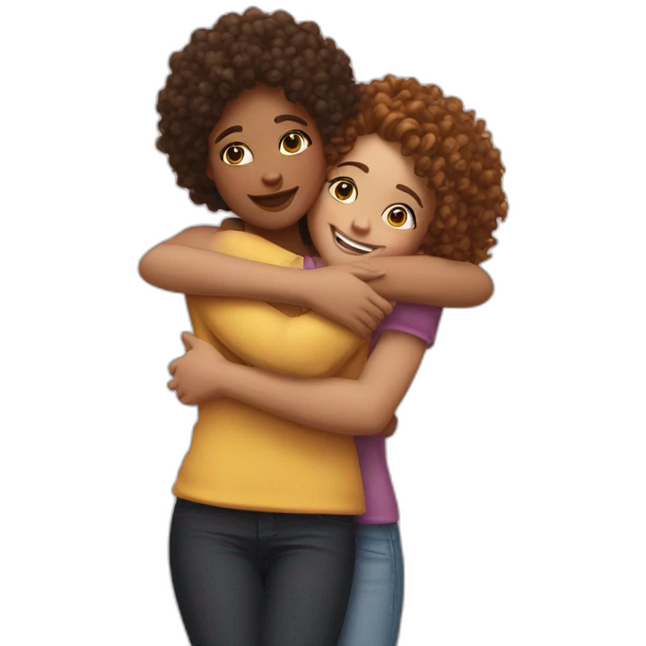 Hug one curly girl with another girl emoji