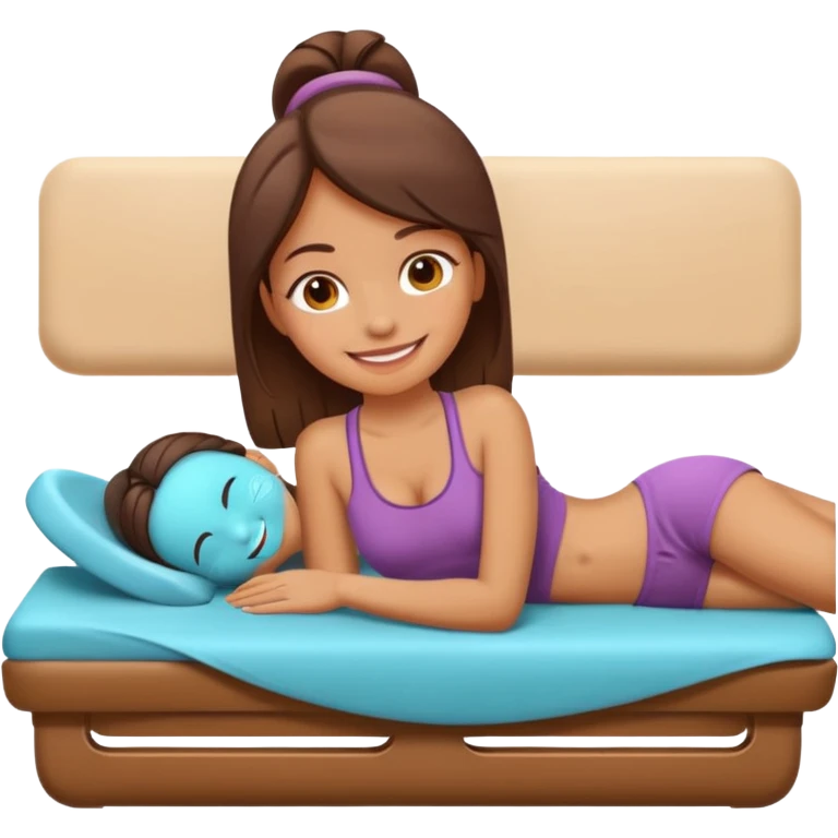 A cute emoji-style illustration of a girl lying on a massage table during a relaxing massage session,  emoji