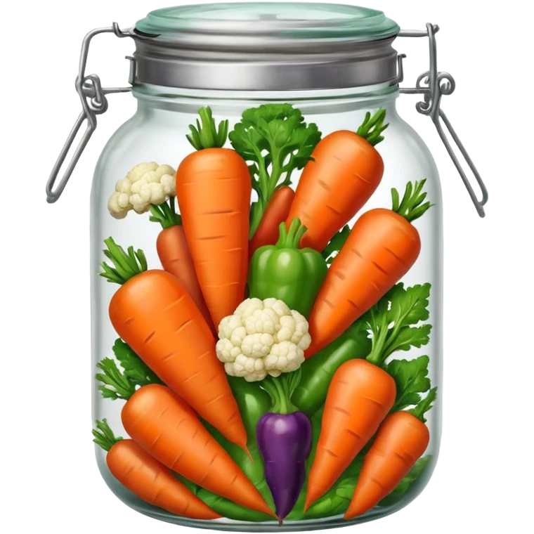 A mix jar of carrots, peppers, and cauliflower tightly sealed with a silver lid








 emoji