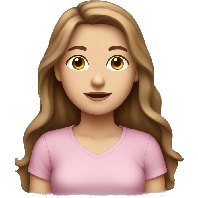 White girl with long brown hair and a pink shirt emoji
