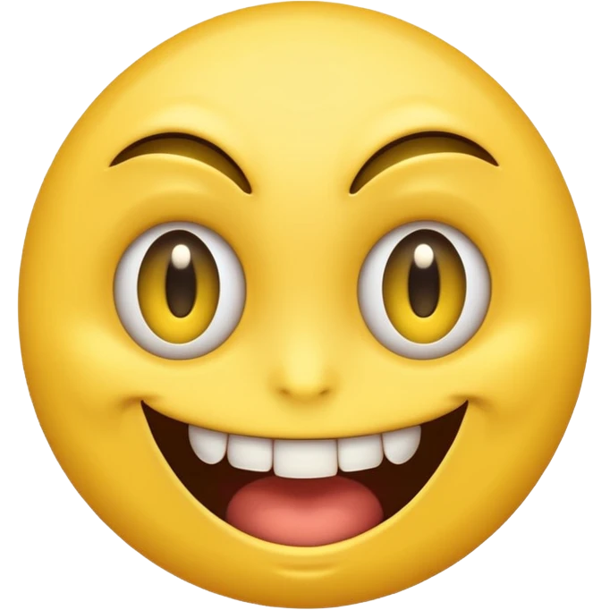 Yellow emoji with vertical slit eyes, huge creepy grin from ear to ear emoji