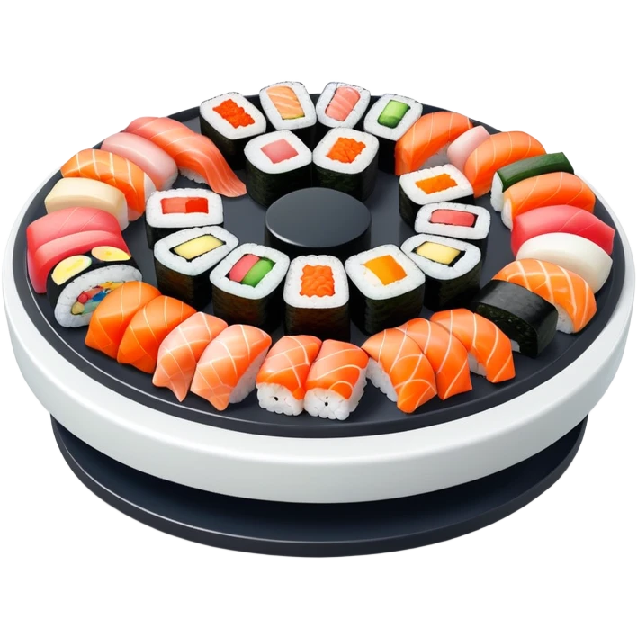 rotating sushi conveyor belt restaurant with colorful sushi plates emoji