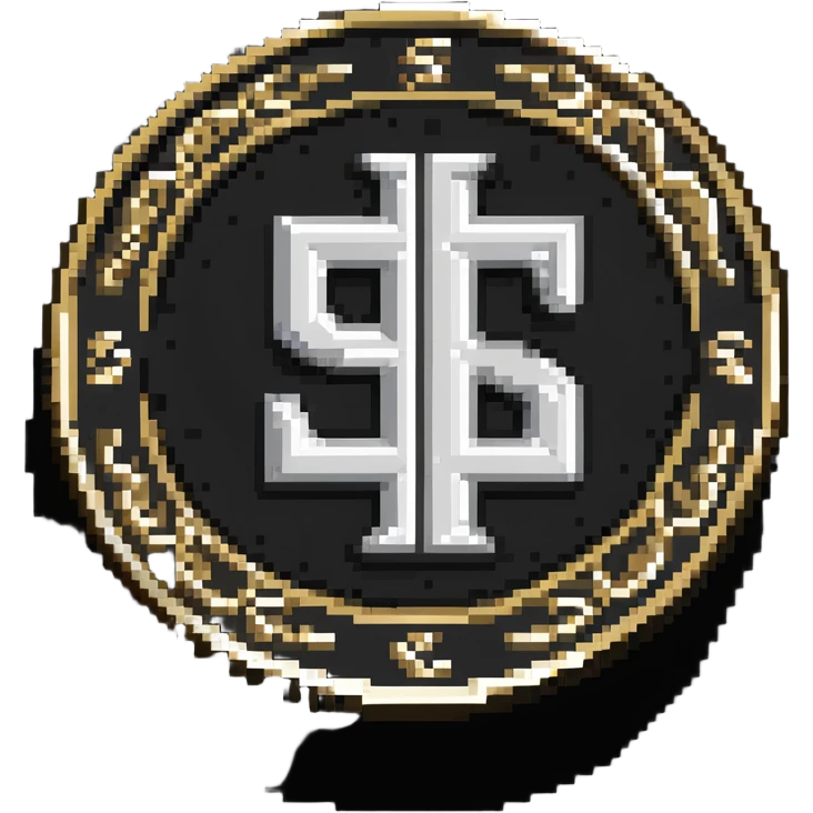 A silver coin with S.R symbols engraved prominently emoji
