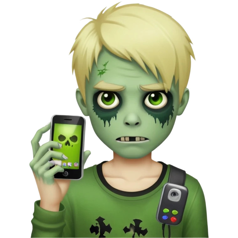 boy zombie with blonde emo hair and green skin and Vegas phones emoji