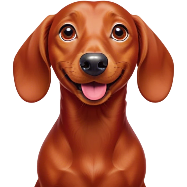 Cinematic Comical Red Dachshund Portrait Emoji, Head tilted dramatically with an exaggeratedly amused expression, featuring a sleek red coat with a vibrant sheen, wide, expressive brown eyes filled with playful disbelief, Simplified yet hilariously expressive features, highly detailed, glowing with a slightly sassy glow, high shine, dramatic yet playful, stylized with an air of cheeky humor, bright and endearing, soft glowing outline, capturing the essence of a spirited and over-the-top companion, so meme-worthy it feels like it could side-eye its way into internet fame instantly! emoji