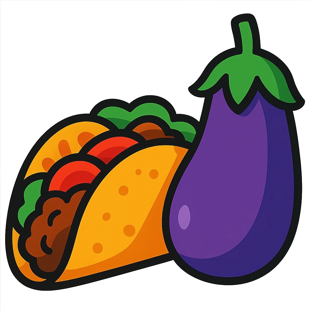 vibrant toon style taco and eggplant together emoji