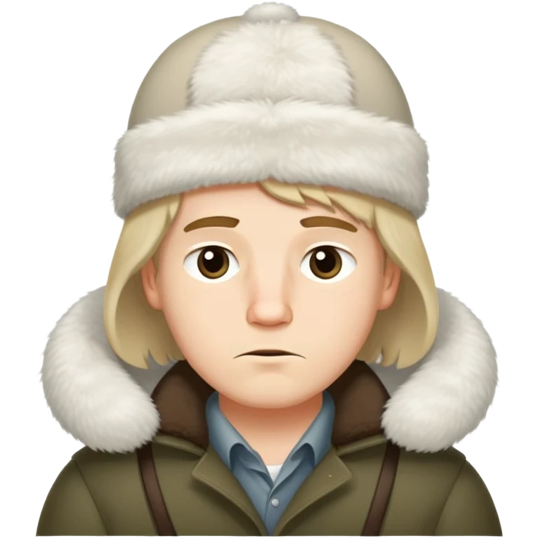 white boy with medium-length straight hair that almost curls at the ends, with a sleepy face and an ushanka emoji