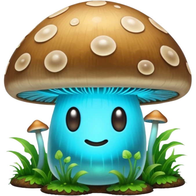 Glowing bioluminescent mushroom with half-closed “bedroom eyes” emoji