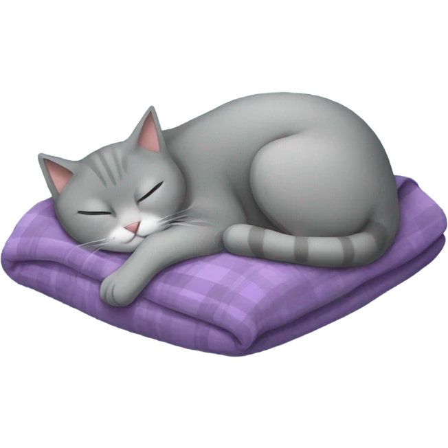 Gray Cat sleeps on a pillow covered with a blanket emoji