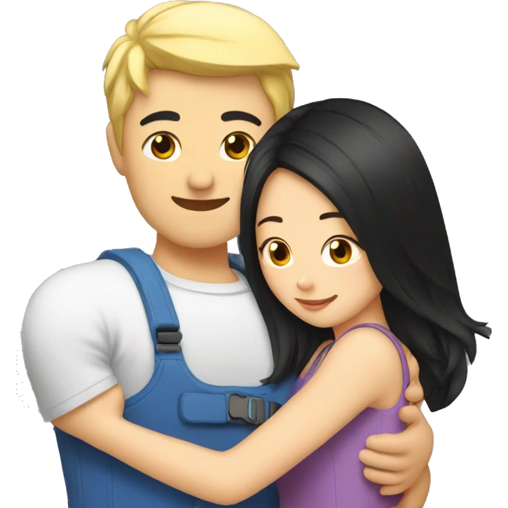 hug to blonde woman from asian man black hair emoji