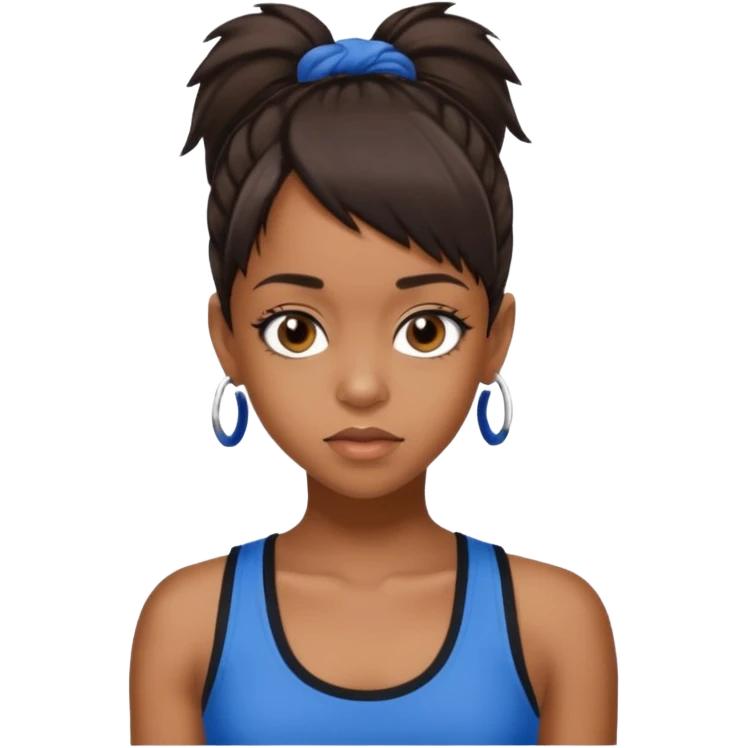 Lisa Left Eye Lopes brown eyes dark brown Ponytail hair, blue tank top emoji