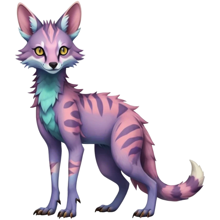 Feral Rare Fantasy light vibrant pastel warm-colored Vernid-Sergal-Genet-species by LiLaiRa, random markings, tufted ears, full body, 4 legs emoji