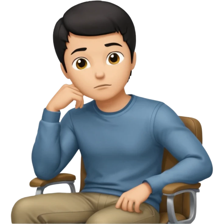 guy imitating thinker statue pose but with casual clothes and sitting in a office chair and looking up emoji