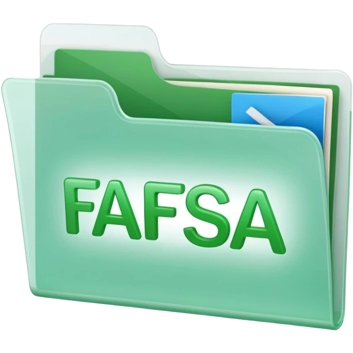 FAFSA green letters, plastic transparent white translucent folder emoji