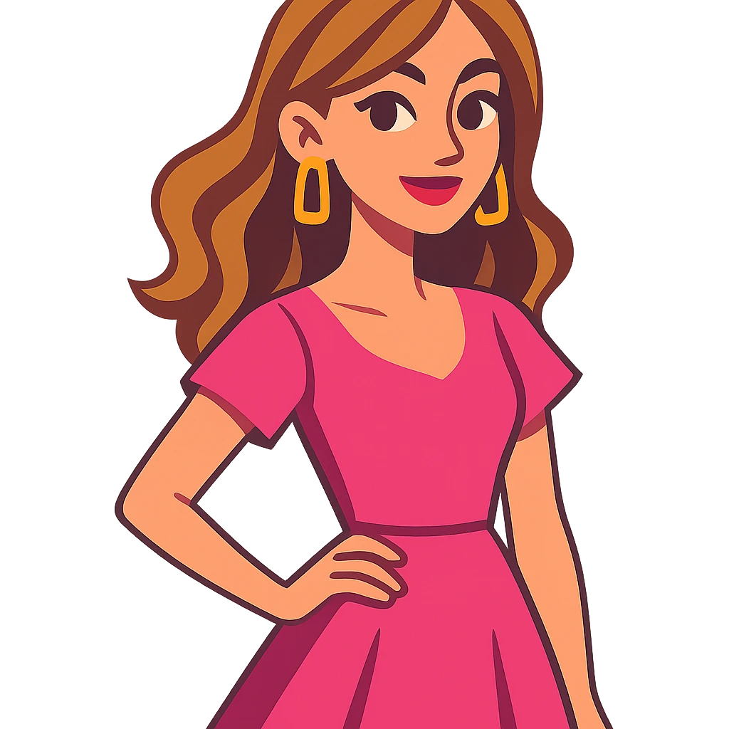 pretty girl, bronde hair, pink dress, elegant and fashionable, vibrant toon style emoji