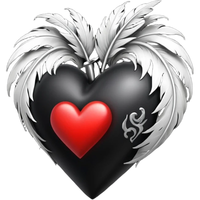 realistic gothic heart with a black feather emoji