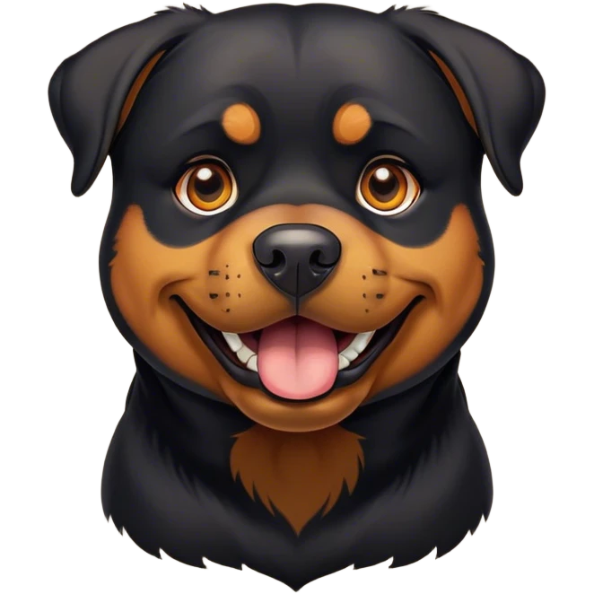 Cinematic Comical Rottweiler Portrait Emoji, Head tilted dramatically with an exaggeratedly amused or surprised expression, featuring a robust black coat with bold tan accents, wide, expressive brown eyes filled with exaggerated disbelief, Simplified yet hilariously expressive features, highly detailed, glowing with a slightly sassy glow, high shine, dramatic yet playful, stylized with an air of cheeky defiance, bright and endearing, soft glowing outline, capturing the essence of a spirited and over-the-top guardian, so meme-worthy it feels like it could side-eye its way into internet fame instantly! emoji