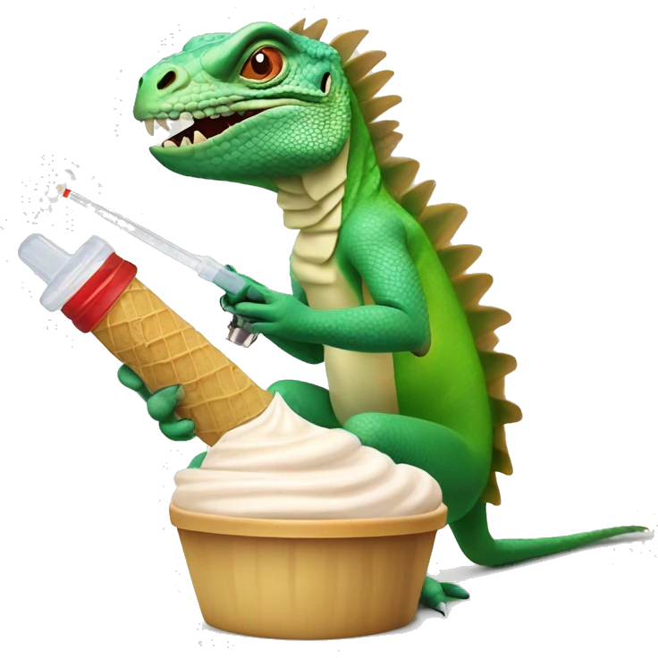 Iguana injecting the ice cream with a syringe emoji
