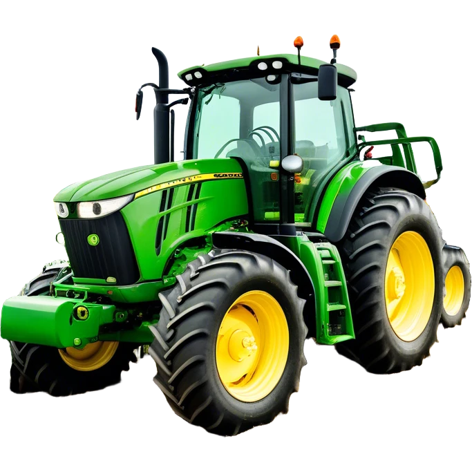 John Deere 6155M (2020) – Cinematic-realistic John Deere 6155M tractor, its iconic green and yellow body rolling across vast Australian farmlands. The powerful engine hums as it tows a massive plow emoji