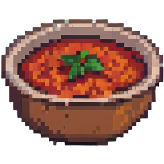 pixel art bowl of red tomato chutney with garlic emoji